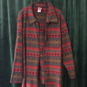 Vintage Red Brown Aztec Patterned Button-Up Shirt
